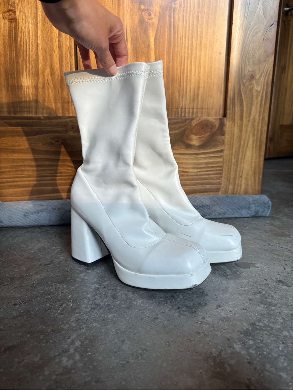 Women’s White Chunky Heel Sock Boots